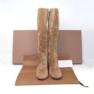 Gianvito Rossi 38.5 Joelle Suede Knee High Tall High Heel Boot 70mm Camel